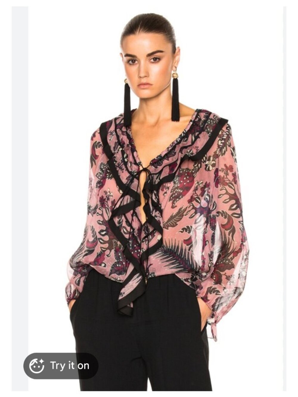chloe cactus flower print crepon blouse in multi